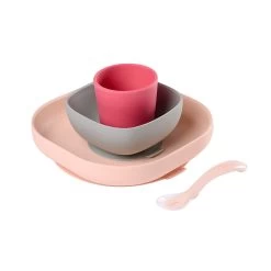 Beaba Set De 4 Pièces - Vaisselle En Silicone – Rose
