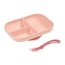 Beaba Set Repas Compartimenté En Silicone Avec Ventouse - Rose